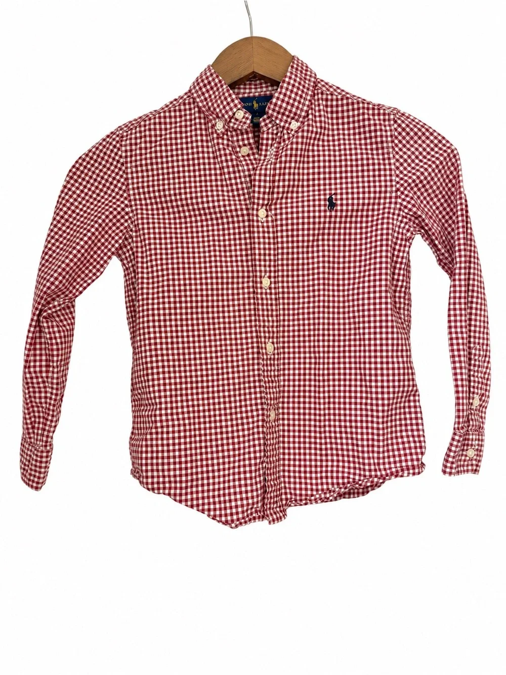 Ralph Lauren Boys Size 7 Red Gingham Cotton Button-Down Shirt
